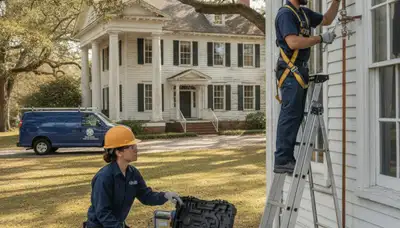 Wilmington, NC plumbing repair technician servicing a residential pipe leak
