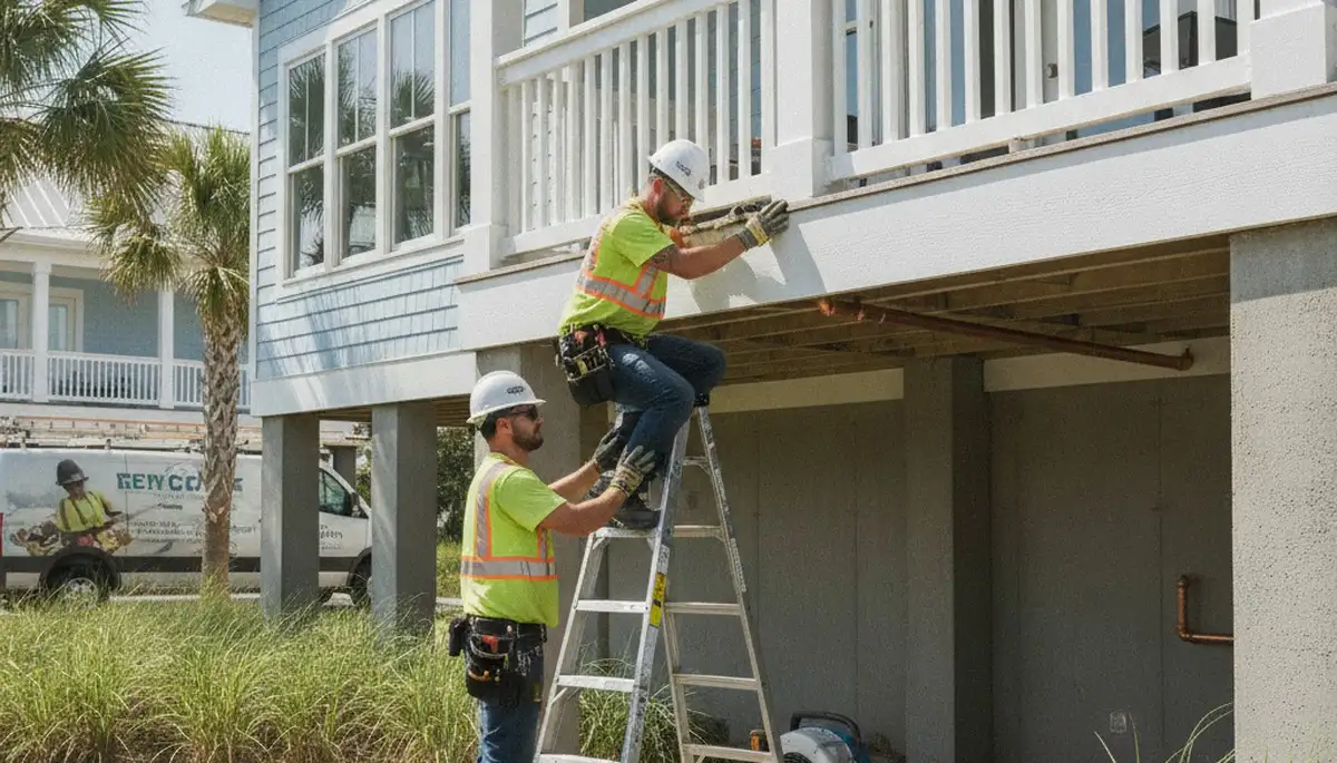 Plumber repairing plumbing system in Wilmington, NC for residential service call