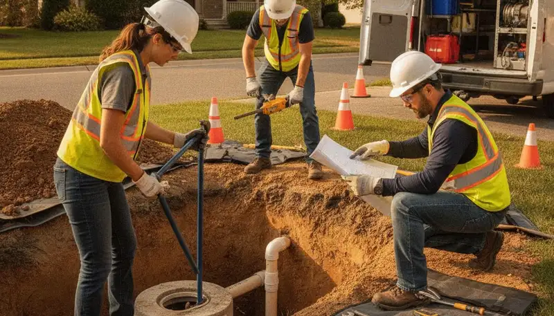 Septic repair technician servicing Wilmington, NC home plumbing system
