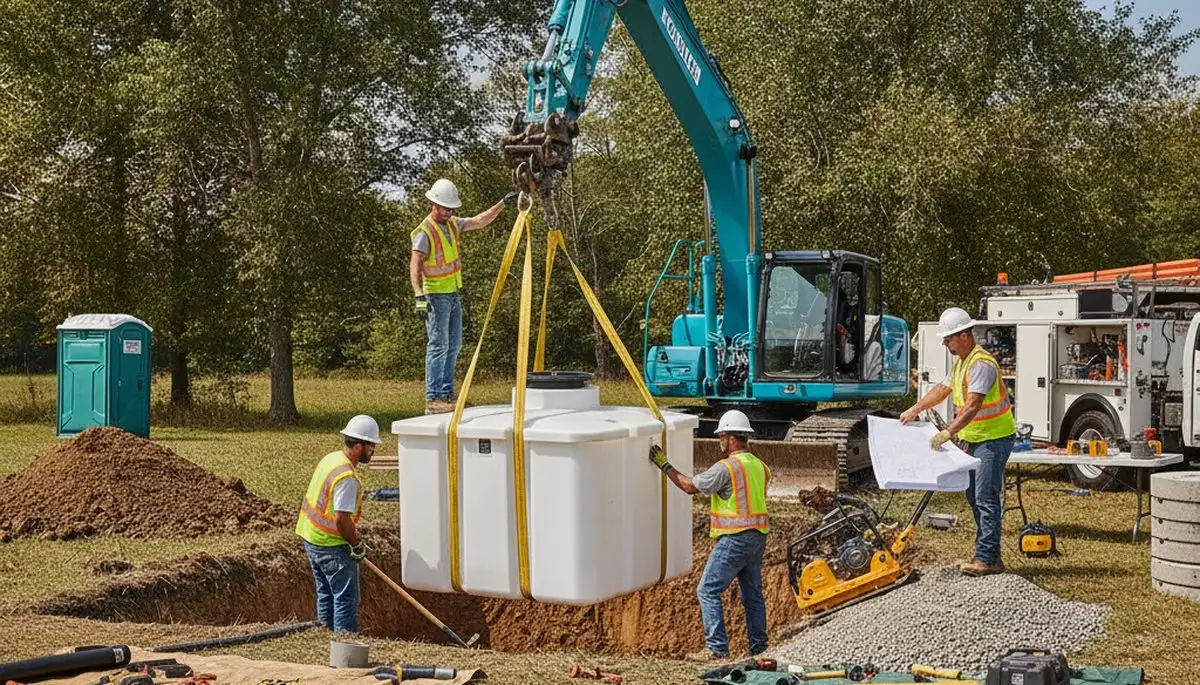 Septic tank installation crew serving Wilmington, NC homes with site prep and final plumbing connection